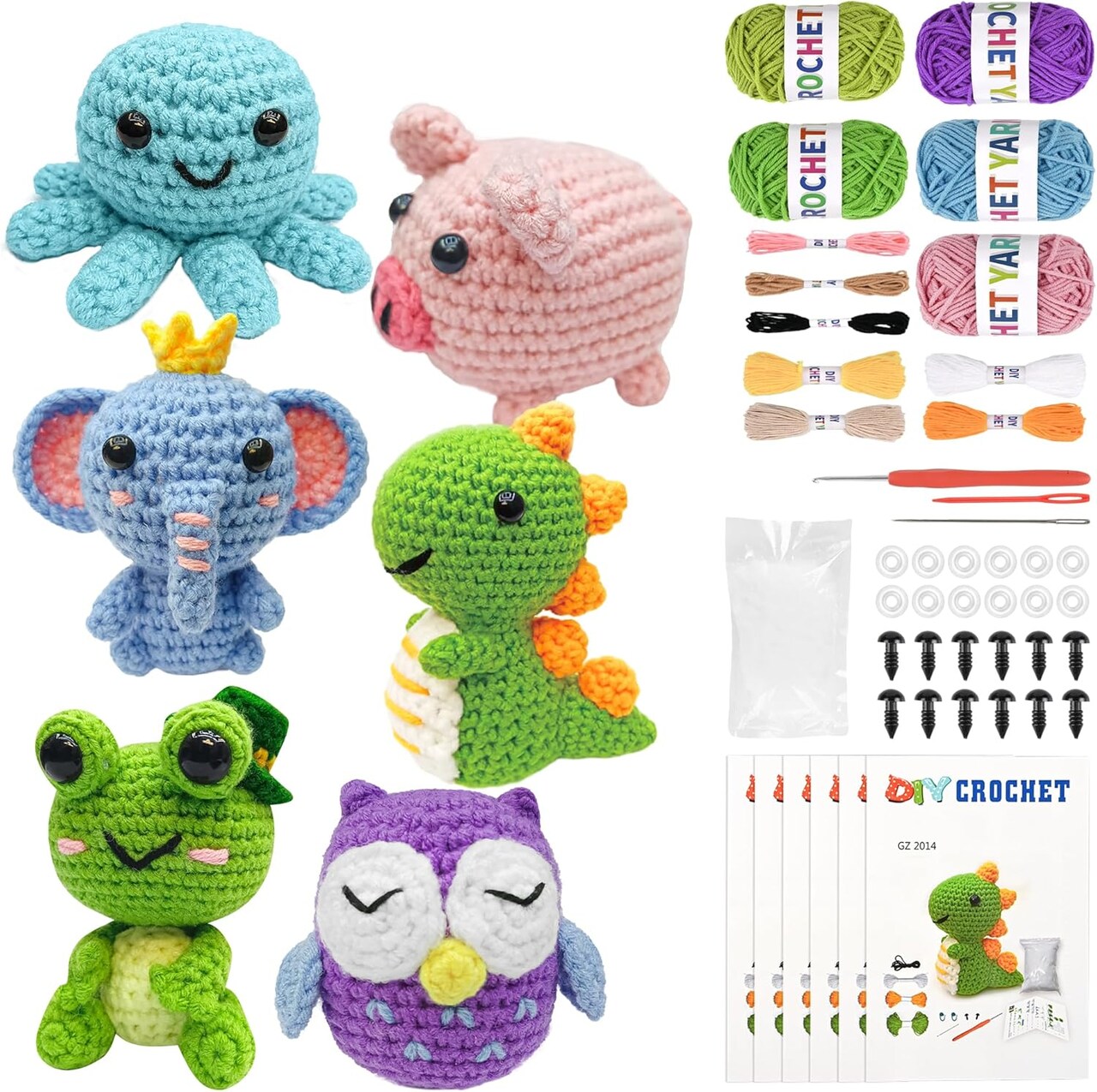 6Pcs Crochet Kit for Beginners, 2026 DIY Craft for Adults and Kids, Great Gift for Crochet Lovers, Crocheting Animal Kits